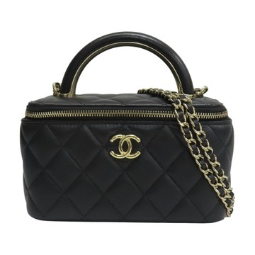 【二手名牌BRAND OFF】CHANEL 香奈兒 黑色 菱格紋 Top Handle Vanity 化妝箱 肩背包