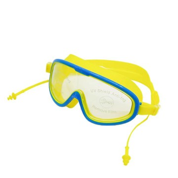 大框防霧兒童泳鏡 帶連體耳塞  13 x 5.5cm  藍黃色  1個