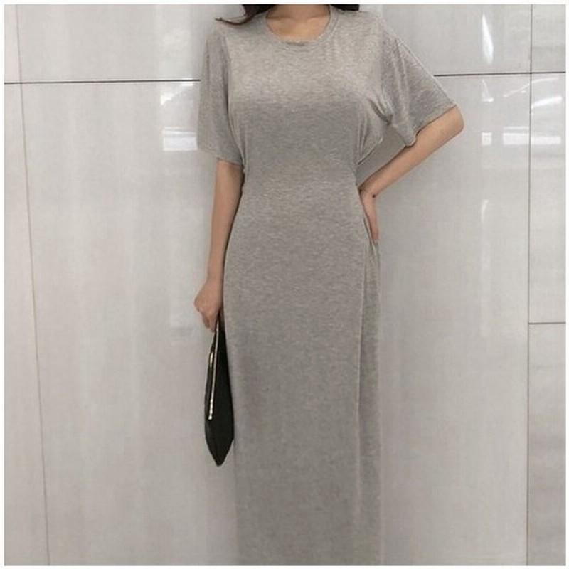 ロングワンピース ワンピ 韓国 コーデ きれいめ 40代 30代 マキシ丈 Tシャツワンピ リラックス シンプル 半袖 カジュアル サイドボタン 代 デート 通販 Lineポイント最大0 5 Get Lineショッピング