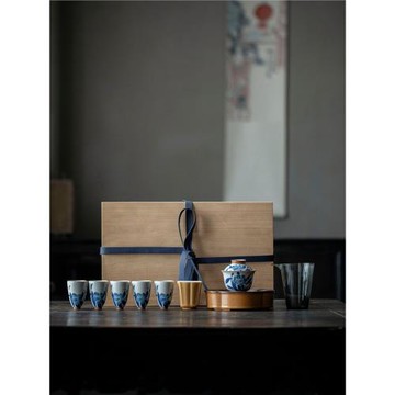 棠頌丨手繪百合套組文人茶室整套茶具蓋碗茶杯家用茶禮木盒整套