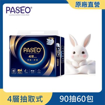 PASEO 百拭柔 4層頂極舒柔抽取式衛生紙90抽10包6袋(PEFC)