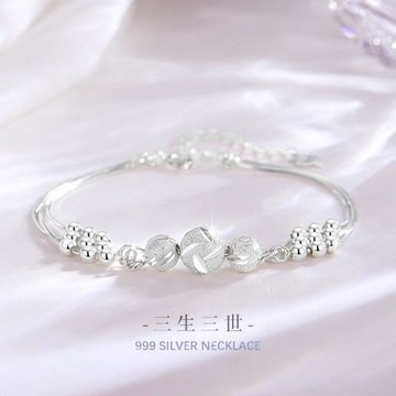 白銅鍍厚銀三生三世轉運珠手鏈女生輕奢小眾銀手鏈 520情人節禮物