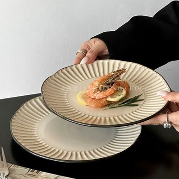 復古不規則陶瓷盤好看的西餐盤牛排盤意麪盤家用浮雕沙拉盤甜品盤 簡約餐具 餐盤 高級 法式餐盤 零食盤 早午餐盤 三格盤