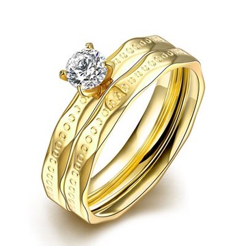 鈦鋼戒指鑲鑽美式戒飾-精美璀璨雙環套戒情人節生日禮物女飾品73le230【獨家進口】【米蘭精品】