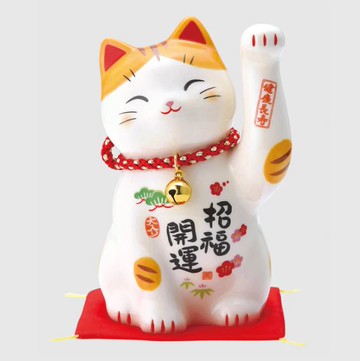 日本製【薬師窯】瀨戶純手工彩繪招福開運招財貓(附鈴鐺、中)