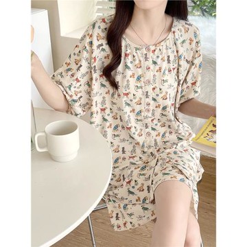 碎花睡衣女款短袖短褲夏季純棉卡通甜美少女風寬松開衫家居服套裝