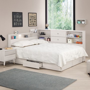 Boden-柏倫5尺多功能雙人床房間組-三件組(附LED燈床頭箱+三抽收納床底+收納床邊櫃-不含床頭櫃及床墊)