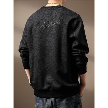 (免運)高端340g麂皮絨重磅圓領衛衣男秋季新款寬松大碼設計感印花上衣男