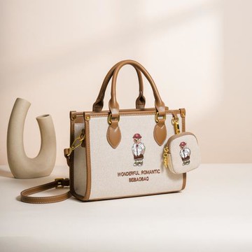 Sp house 魅力小熊刺繡女款附小零錢包手提側肩斜背包(2色可選)