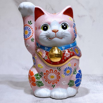 【粉盛福貓】日本九谷燒招財貓 | 牡丹粉盛 8號