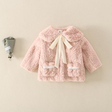 女童加絨外套秋冬2024新款洋氣冬裝女寶寶毛毛大衣兒童冬款上衣