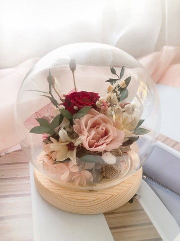 LED 永生花 玻璃罩 永生玫瑰花 乾燥花 紀念日禮物 夜燈 祝賀禮物