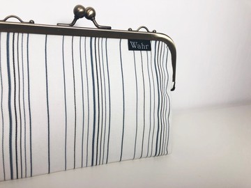 白藍線條 方型口金包 手拿包 化妝包 肩背包 隨身包