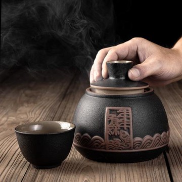 陶瓷溫酒器燙酒壺家用年年有余老式仿古酒具套裝白酒杯加熱溫酒壺