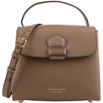 BURBERRY 巴寶莉  烙印金字側格紋粒紋皮革磁釦式斜背包(裸色x卡其)*A