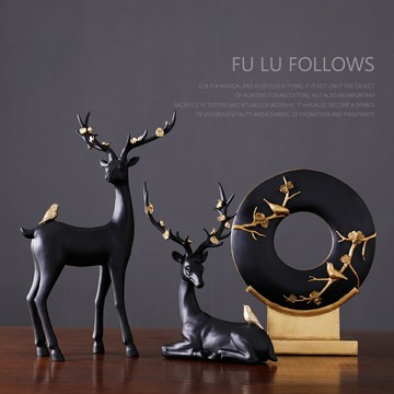 喜上眉梢結婚禮物招財納福鹿擺件玄關黑色輕奢裝飾工藝品客廳擺設