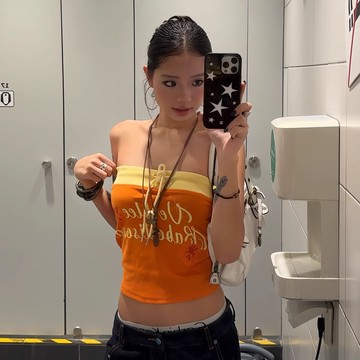 【 𝑭𝒍𝒐𝒘𝒆𝒓𝒔𝒆𝒂】美式復古 抽繩設計抹胸背心女 純棉 字母印花 修身顯瘦 辣妹上衣 無袖上衣