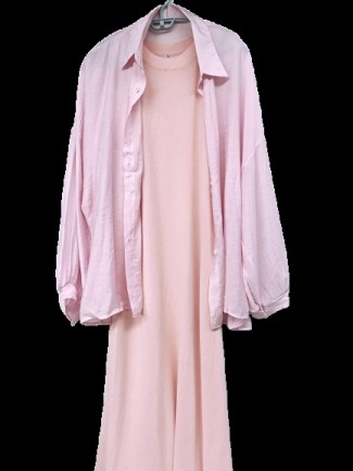 削肩純色長洋裝+罩衫(黑 黃 粉 米)