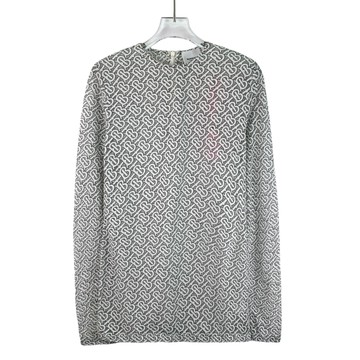 (S) burberry 質感棉質滿版灰色長袖上衣