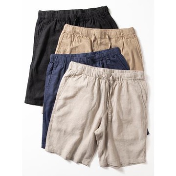 亞麻短褲男夏季薄款涼感粘麻中褲直筒寬松純色日系復古休閑五分褲