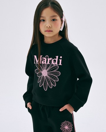 MARDI MERCREDI 童裝 印花大學TEE 黑色 經典小雛菊 粉花 短版  KIDS NEOPRENE CROPPED SWEATSHIRT FLOWERMARDI