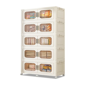 【Mr.box】88面寬折疊前開式五層收納櫃/收納箱-附滑輪透明面板