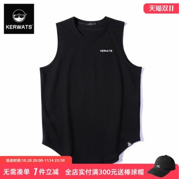 KERWATS背心馬甲男士夏裝純棉黑色大號胖子肥佬無袖純棉t恤打底衫