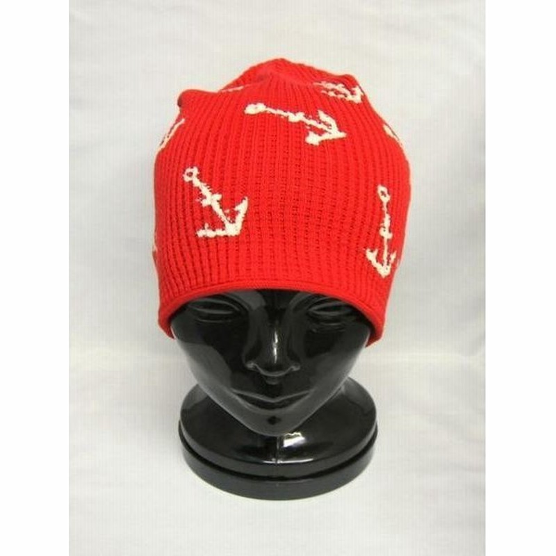 メンズニットキャップ イカリ柄レッド色 綿１００ 通販 Lineポイント最大get Lineショッピング