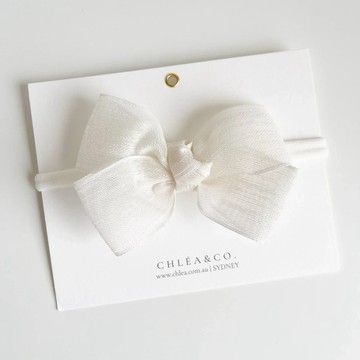 澳洲手工髮飾 Chléa & Co.-佛羅倫斯白色蝴蝶結髮帶 嬰兒寶寶禮