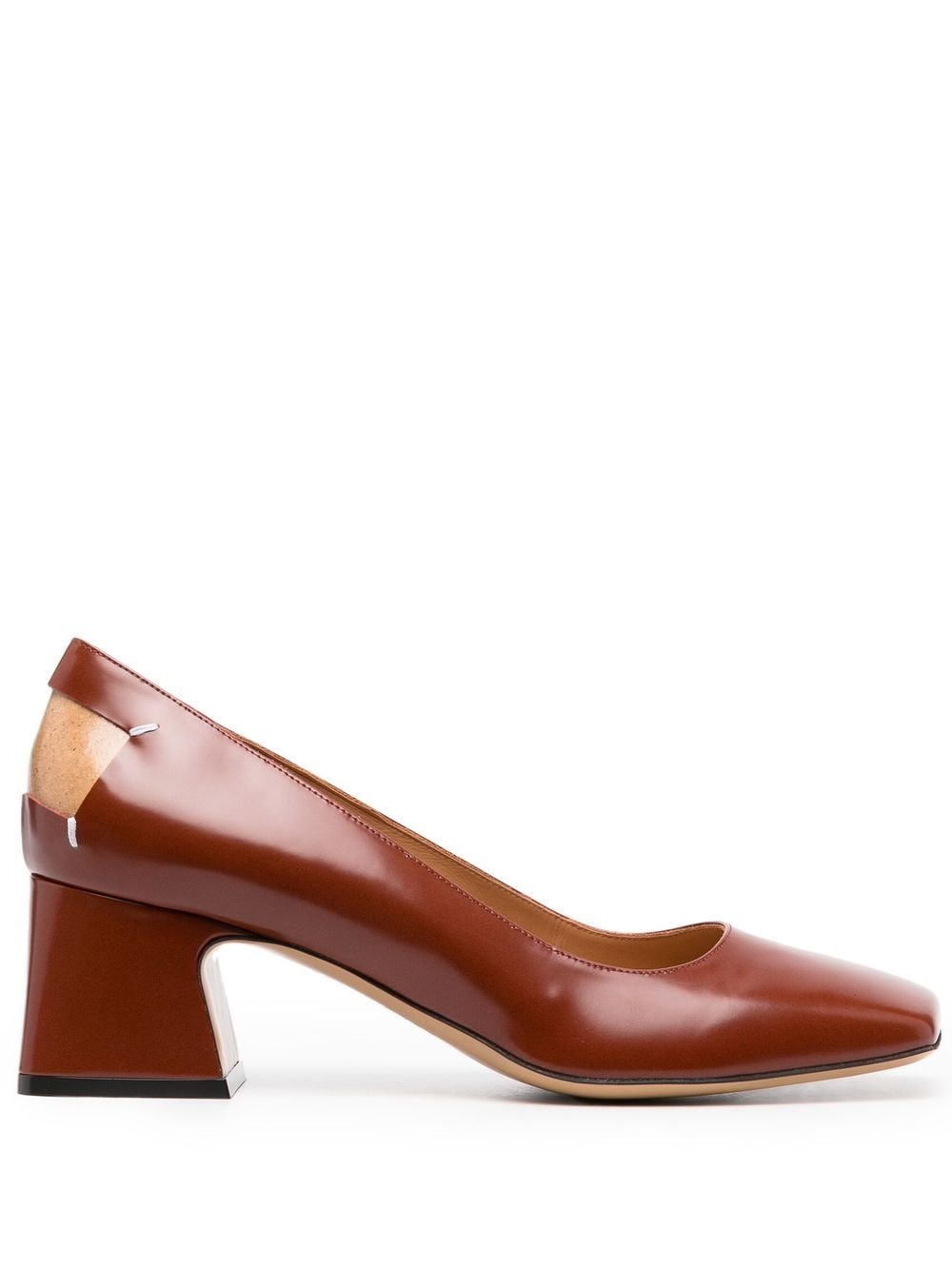 Maison Margiela - square-toe leather pumps - women - LeatherLeatherLeather - 35 - Brown