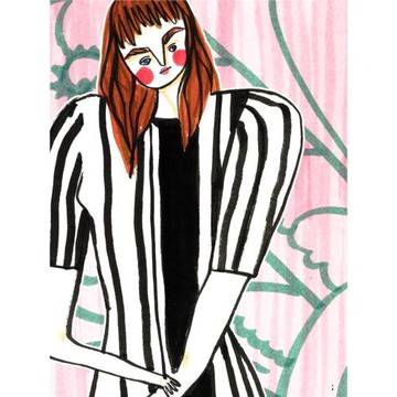 紐約新銳設計師P*五 女款 曲珠彈力修身條紋在撞色短袖針織衫上衣