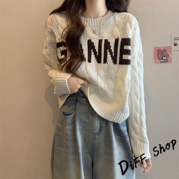 韓版麻花​字母針織上衣【W461】