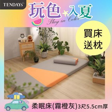 TENDAYS 記憶床墊 玩色柔眠記憶床 3尺標準單人(霧橙灰 5.5cm厚 可捲收薄墊) 買床送枕