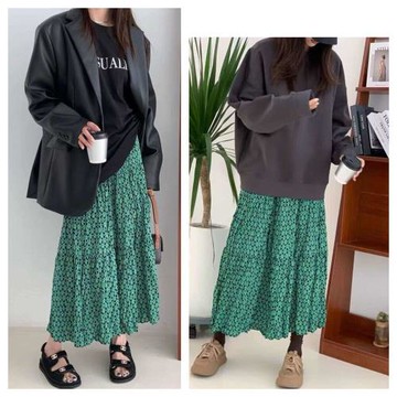 出清 3折起 翡翠綠貓眼印花中長裙