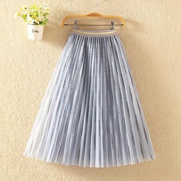 2025夏季款女童網紗百褶半身裙兒童中大童韓版超洋氣印花過膝長裙