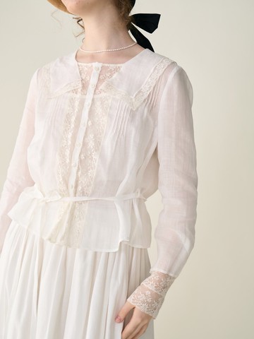 vintage復古 法蕾純苧麻 手工襯衫 半裙 秋款長袖