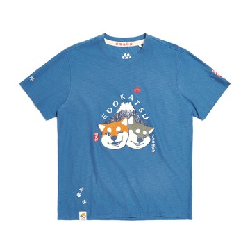 江戶勝 日系 男裝 勝太郎系列 勝太郎臉碰臉短袖T恤(灰藍色)#上衣