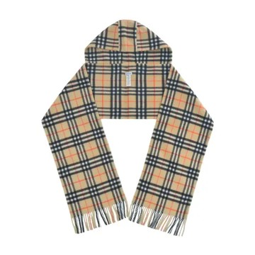 BURBERRY格紋羊絨連帽圍巾(沙色)