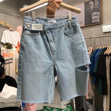 S-5XL大尺碼牛仔短褲女 破損風高腰牛仔五分褲 寬鬆直筒中腰褲 夏季遮胯顯瘦穿搭 梨形身材必備 100公斤 vk