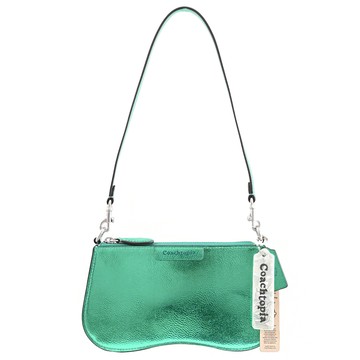 COACH CU873 Coachtopia 波浪造型拉鍊肩背小提包.金屬綠