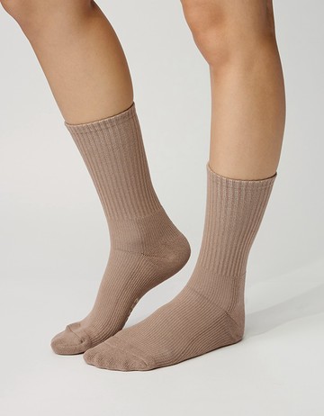 素面輕壓力高筒襪- 卡其