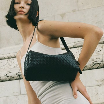 法國 Elleme TROUSSE 義大利製 軟革編織包 真皮黑