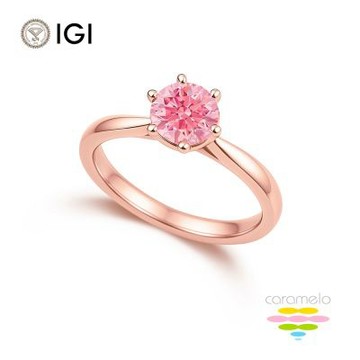彩糖鑽工坊 IGI 1克拉 粉鑽 14K 玫瑰金 六爪鑽戒 (培育鑽石 粉紅鑽石 彩鑽 FANCY VIVID PINK)