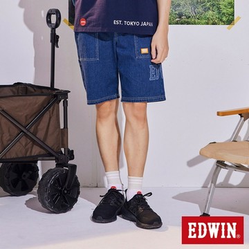 EDWIN 男裝 橘標 大LOGO工裝丹寧短褲-石洗綠