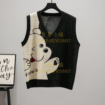 馬甲背心女春秋毛衣打底韓版洋氣百搭顯瘦提花小熊拼色外穿潮【繁星小鎮】