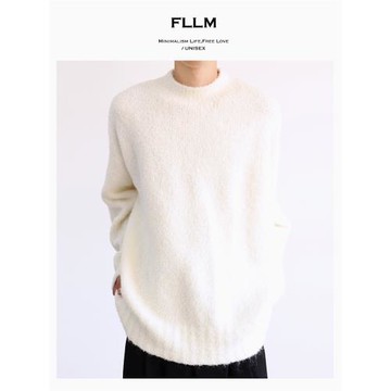 fllm 重磅羊毛混紡粗針蓬軟圈圈紗肌理寬羅紋直擺廓形半高領毛衣