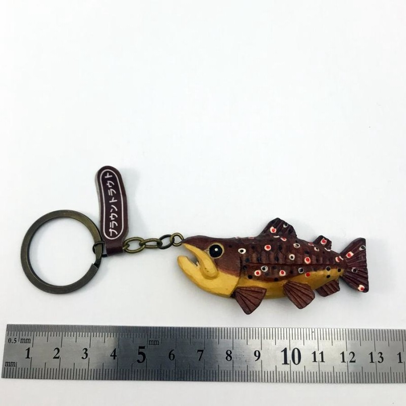 木彫り民芸品 ポメラ ストラップ リボンブルー 手彫り アイヌ