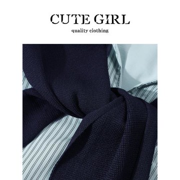 CuteGirl設計感條紋披肩Polo領襯衫女早秋季寬松休閑百搭通勤襯衣