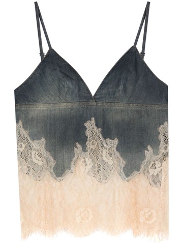 Diesel - De Mony S lace-detail denim top - women - Cotton/Modal/Lyocell/Nylon - M - Blue
