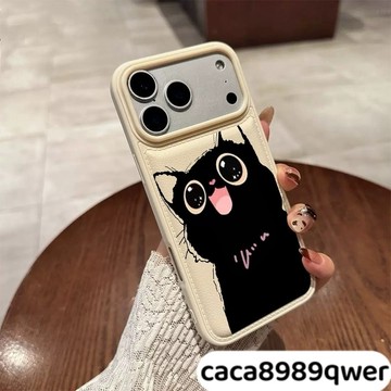 愛心黑貓新款麵包殼 皮紋氣墊防摔 蘋果17 pro max i16 i11 i15 plus i13 14手機殼